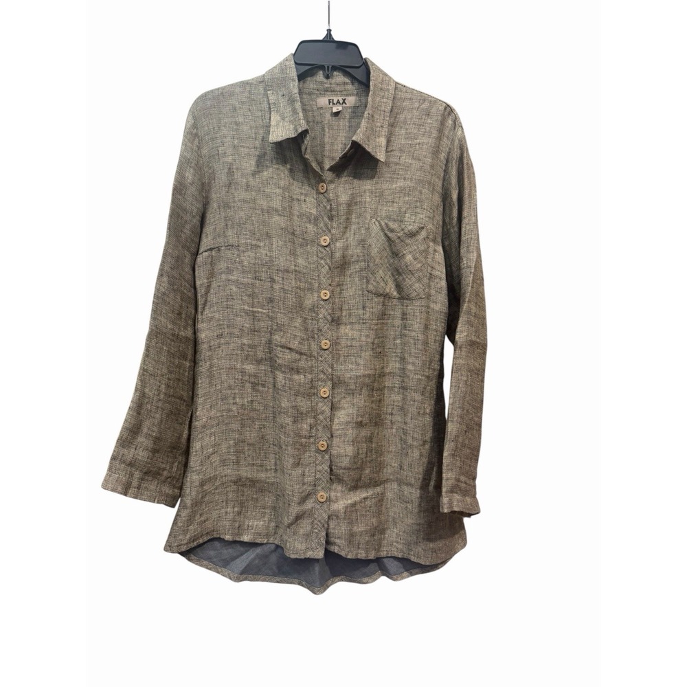 FLAX Jeanne Engelhart Linen Shirt Shacket Small Brown Button Up Lagenlook #Y1-3